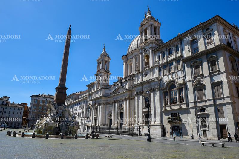 Piazza Navona empty and without turists due to the Coronavirus pandemic (Covid-19). Rome (Italy), April 30th 2020