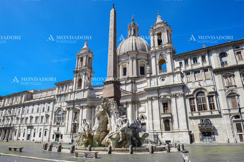 Piazza Navona empty and without turists due to the Coronavirus pandemic (Covid-19). Rome (Italy), April 30th 2020