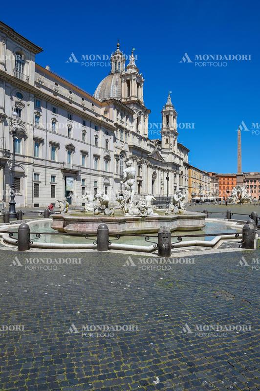Piazza Navona empty and without turists due to the Coronavirus pandemic (Covid-19). Rome (Italy), April 30th 2020
