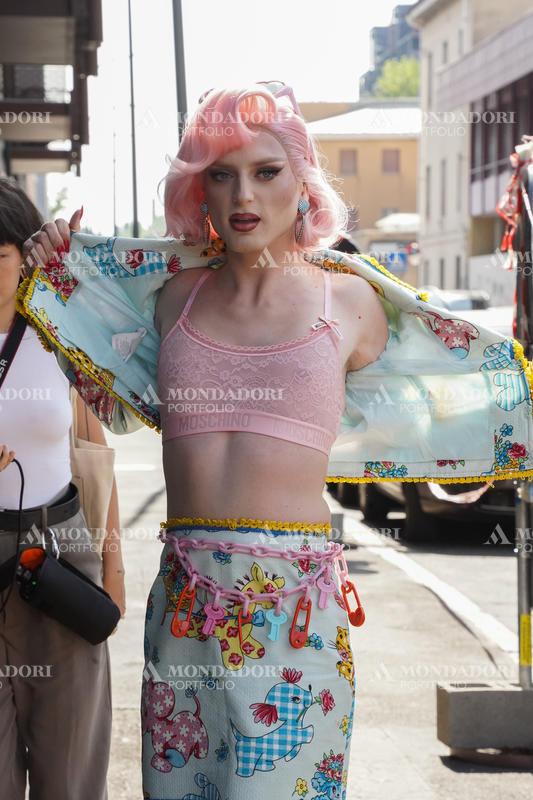 Italian make-up artist Stephanie Glitter (Francesco Mammone) guest at the Moschino fashion show of Milan Fashion Week Men's Collection Spring Summer 2023. Milan (Italy), June 19th, 2022