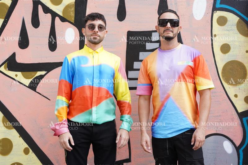 Luca De Gregorio and Simone Giani alias Meduza guests at the Moschino fashion show of Milan Fashion Week Men's Collection Spring Summer 2023. Milan (Italy), June 19th, 2022