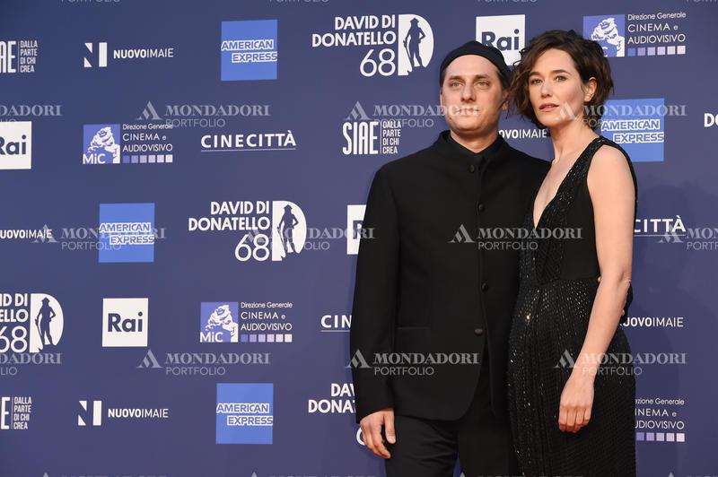 Italian actor Luca Marinelli and German actress Alissa Jung during the red carpet for the award ceremony of the David di Donatello 2023. Rome (Italy), May 10th, 2023.