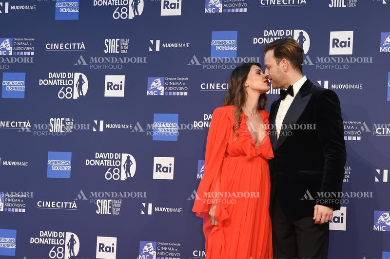 The Italian actor Alessandro Borghi and his wife Irene Forti during the red carpet for the award ceremony of the David di Donatello 2023. Rome (Italy), May 10th, 2023.
