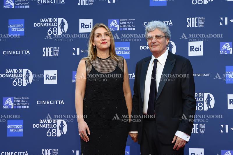 The art historian of the Renaissance and the Modern Age Ippolita di Majo and the Italian film director, theatre director and screenwriter Mario Martone during the red carpet for the award ceremony of the David di Donatello 2023. Rome (Italy), May 10th, 2023.